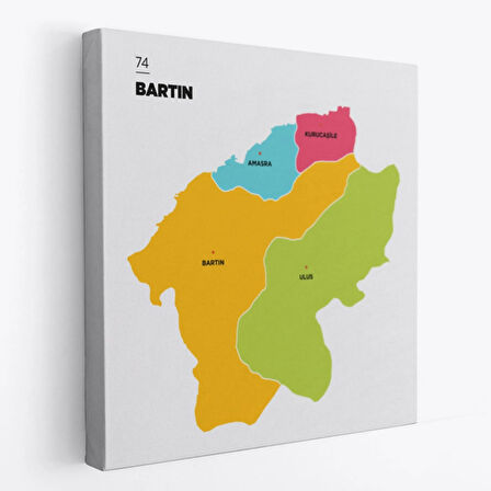 İl ve İlçeler Haritası Bartın, Modern Dekoratif Kanvas Tablo, Duvar Dekoru 1282