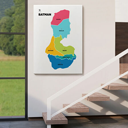 İl ve İlçeler Haritası Batman, Modern Dekoratif Kanvas Tablo, Duvar Dekoru 1285