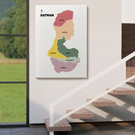 İl ve İlçeler Haritası Batman, Modern Dekoratif Kanvas Tablo, Duvar Dekoru 1286