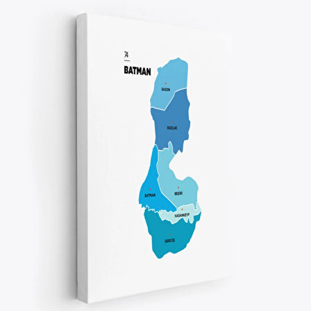 İl ve İlçeler Haritası Batman, Modern Dekoratif Kanvas Tablo, Duvar Dekoru 1287