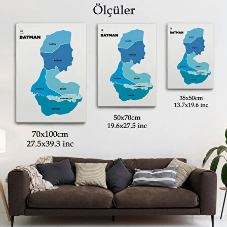İl ve İlçeler Haritası Batman, Modern Dekoratif Kanvas Tablo, Duvar Dekoru 1287