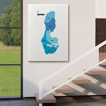 İl ve İlçeler Haritası Batman, Modern Dekoratif Kanvas Tablo, Duvar Dekoru 1287