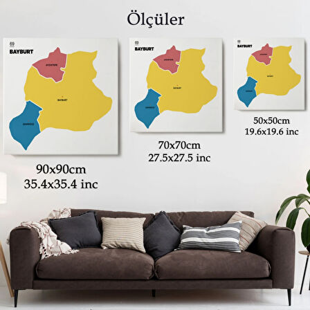 İl ve İlçeler Haritası Bayburt, Modern Dekoratif Kanvas Tablo, Duvar Dekoru 1289