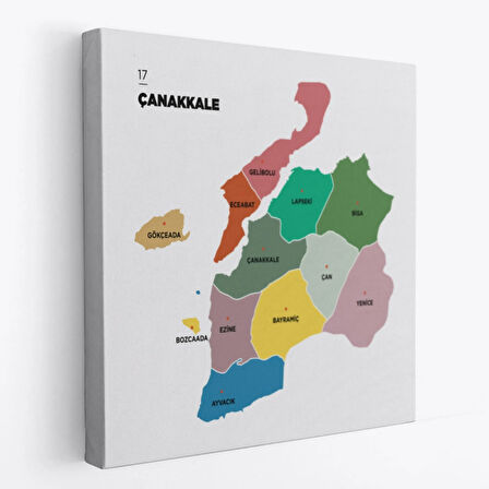 İl ve İlçeler Haritası Çanakkale, Modern Dekoratif Kanvas Tablo, Duvar Dekoru 1310