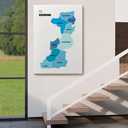 İl ve İlçeler Haritası Edirne, Modern Dekoratif Kanvas Tablo, Duvar Dekoru 1329