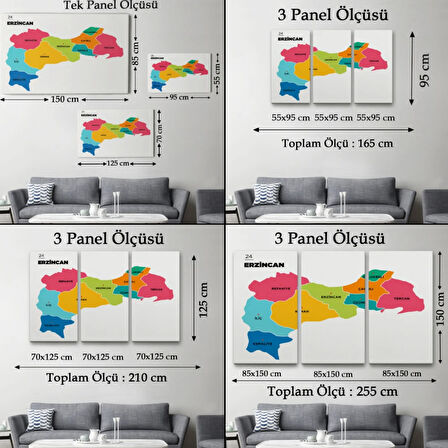 İl ve İlçeler Haritası Erzincan, Modern Dekoratif Kanvas Tablo, Duvar Dekoru 1333