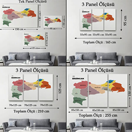 İl ve İlçeler Haritası Erzincan, Modern Dekoratif Kanvas Tablo, Duvar Dekoru 1334