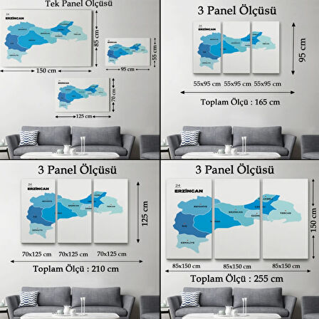 İl ve İlçeler Haritası Erzincan, Modern Dekoratif Kanvas Tablo, Duvar Dekoru 1335