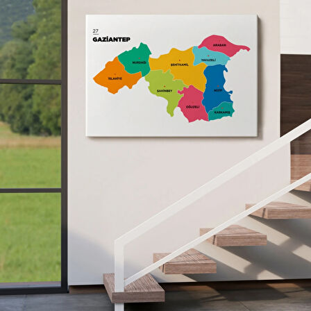 İl ve İlçeler Haritası Gaziantep, Modern Dekoratif Kanvas Tablo, Duvar Dekoru 1342