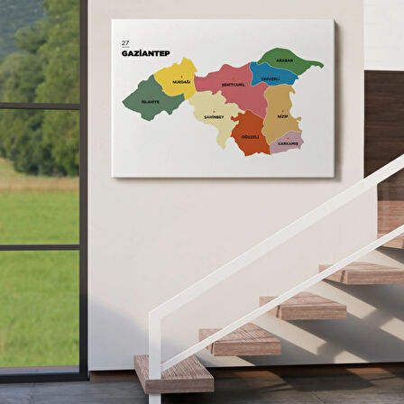 İl ve İlçeler Haritası Gaziantep, Modern Dekoratif Kanvas Tablo, Duvar Dekoru 1343