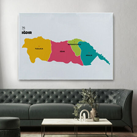 İl ve İlçeler Haritası Iğdır, Modern Dekoratif Kanvas Tablo, Duvar Dekoru 1357