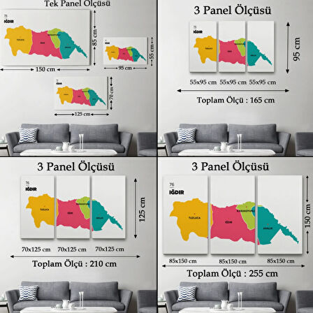 İl ve İlçeler Haritası Iğdır, Modern Dekoratif Kanvas Tablo, Duvar Dekoru 1357