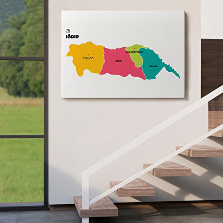 İl ve İlçeler Haritası Iğdır, Modern Dekoratif Kanvas Tablo, Duvar Dekoru 1357