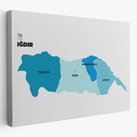 İl ve İlçeler Haritası Iğdır, Modern Dekoratif Kanvas Tablo, Duvar Dekoru 1359