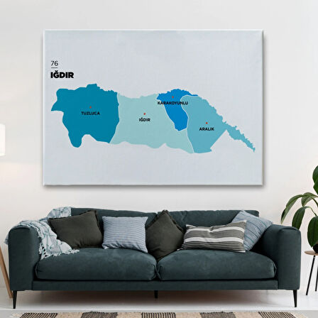 İl ve İlçeler Haritası Iğdır, Modern Dekoratif Kanvas Tablo, Duvar Dekoru 1359