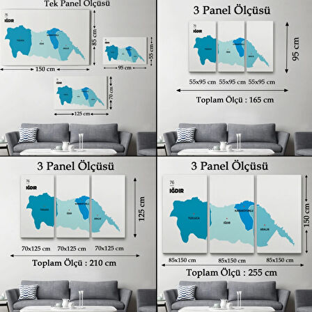 İl ve İlçeler Haritası Iğdır, Modern Dekoratif Kanvas Tablo, Duvar Dekoru 1359