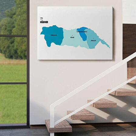 İl ve İlçeler Haritası Iğdır, Modern Dekoratif Kanvas Tablo, Duvar Dekoru 1359