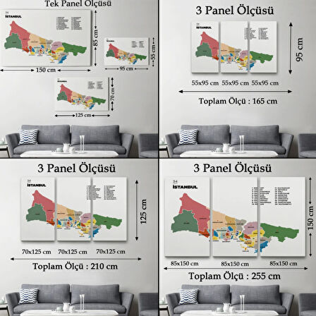 İl ve İlçeler Haritası İstanbul, Modern Dekoratif Kanvas Tablo, Duvar Dekoru 1364