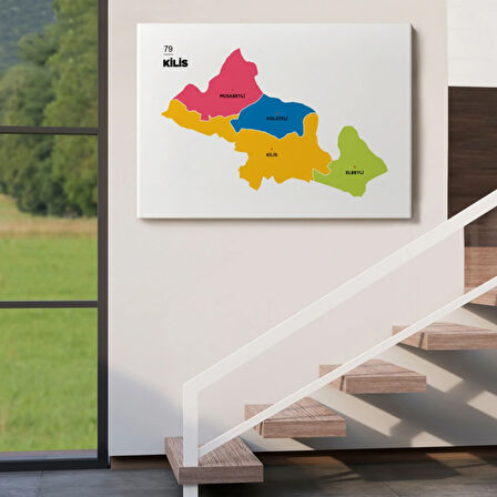 İl ve İlçeler Haritası Kilis, Modern Dekoratif Kanvas Tablo, Duvar Dekoru 1388