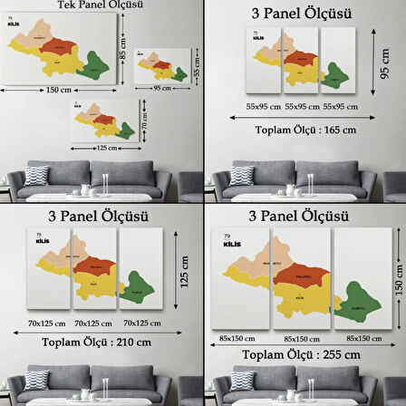 İl ve İlçeler Haritası Kilis, Modern Dekoratif Kanvas Tablo, Duvar Dekoru 1389