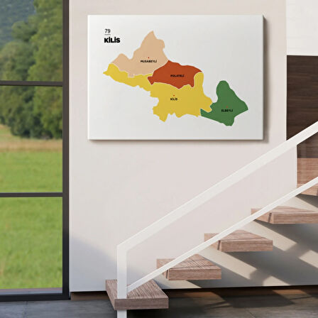 İl ve İlçeler Haritası Kilis, Modern Dekoratif Kanvas Tablo, Duvar Dekoru 1389