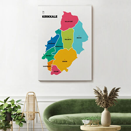 İl ve İlçeler Haritası Kırıkkale, Modern Dekoratif Kanvas Tablo, Duvar Dekoru 1391