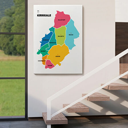 İl ve İlçeler Haritası Kırıkkale, Modern Dekoratif Kanvas Tablo, Duvar Dekoru 1391
