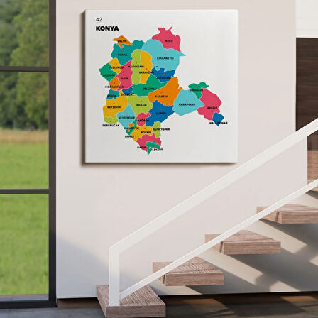 İl ve İlçeler Haritası Konya, Modern Dekoratif Kanvas Tablo, Duvar Dekoru 1403