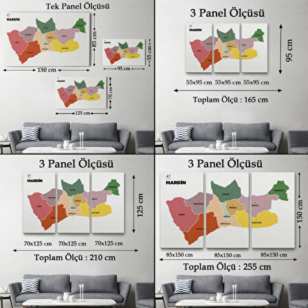 İl ve İlçeler Haritası Mardin, Modern Dekoratif Kanvas Tablo, Duvar Dekoru 1416