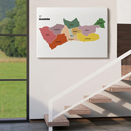 İl ve İlçeler Haritası Mardin, Modern Dekoratif Kanvas Tablo, Duvar Dekoru 1416