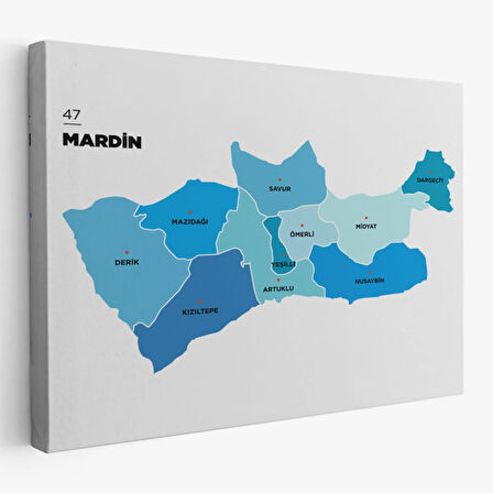 İl ve İlçeler Haritası Mardin, Modern Dekoratif Kanvas Tablo, Duvar Dekoru 1417
