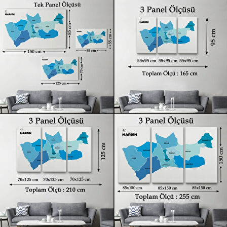 İl ve İlçeler Haritası Mardin, Modern Dekoratif Kanvas Tablo, Duvar Dekoru 1417