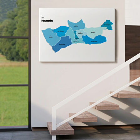 İl ve İlçeler Haritası Mardin, Modern Dekoratif Kanvas Tablo, Duvar Dekoru 1417