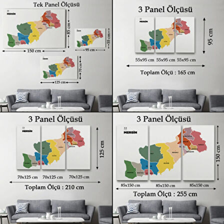 İl ve İlçeler Haritası Mersin, Modern Dekoratif Kanvas Tablo, Duvar Dekoru 1419