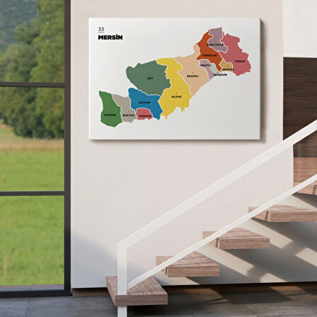 İl ve İlçeler Haritası Mersin, Modern Dekoratif Kanvas Tablo, Duvar Dekoru 1419