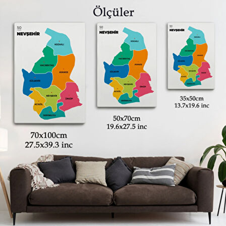 İl ve İlçeler Haritası Nevşehir, Modern Dekoratif Kanvas Tablo, Duvar Dekoru 1427
