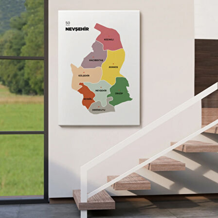 İl ve İlçeler Haritası Nevşehir, Modern Dekoratif Kanvas Tablo, Duvar Dekoru 1428