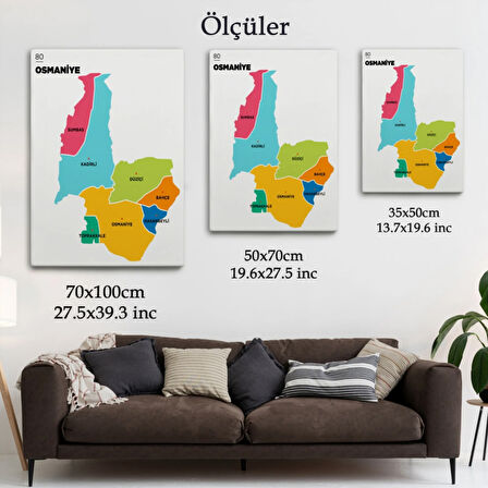 İl ve İlçeler Haritası Osmaniye, Modern Dekoratif Kanvas Tablo, Duvar Dekoru 1436