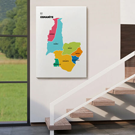 İl ve İlçeler Haritası Osmaniye, Modern Dekoratif Kanvas Tablo, Duvar Dekoru 1436