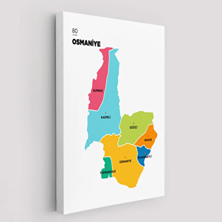 İl ve İlçeler Haritası Osmaniye, Modern Dekoratif Kanvas Tablo, Duvar Dekoru 1436