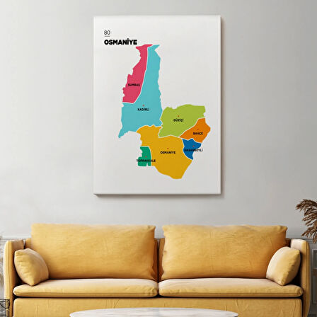 İl ve İlçeler Haritası Osmaniye, Modern Dekoratif Kanvas Tablo, Duvar Dekoru 1436