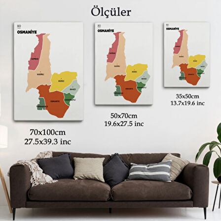 İl ve İlçeler Haritası Osmaniye, Modern Dekoratif Kanvas Tablo, Duvar Dekoru 1437