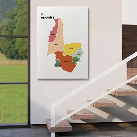 İl ve İlçeler Haritası Osmaniye, Modern Dekoratif Kanvas Tablo, Duvar Dekoru 1437