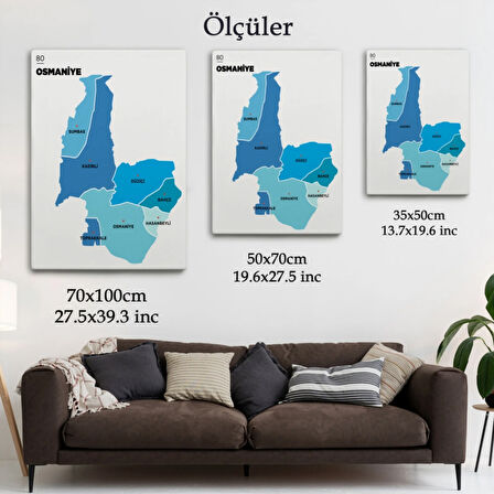 İl ve İlçeler Haritası Osmaniye, Modern Dekoratif Kanvas Tablo, Duvar Dekoru 1438