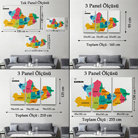 İl ve İlçeler Haritası Samsun, Modern Dekoratif Kanvas Tablo, Duvar Dekoru 1445