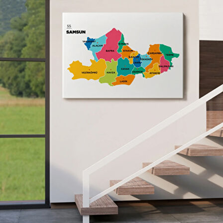 İl ve İlçeler Haritası Samsun, Modern Dekoratif Kanvas Tablo, Duvar Dekoru 1445