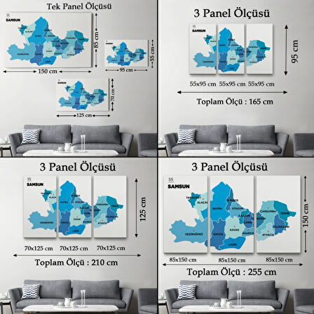 İl ve İlçeler Haritası Samsun, Modern Dekoratif Kanvas Tablo, Duvar Dekoru 1447