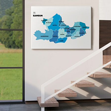 İl ve İlçeler Haritası Samsun, Modern Dekoratif Kanvas Tablo, Duvar Dekoru 1447