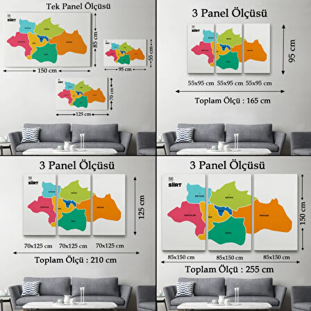 İl ve İlçeler Haritası Siirt, Modern Dekoratif Kanvas Tablo, Duvar Dekoru 1448
