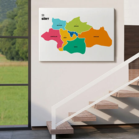 İl ve İlçeler Haritası Siirt, Modern Dekoratif Kanvas Tablo, Duvar Dekoru 1448